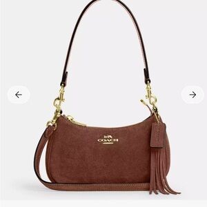 Coach Tan Suede Teri Mini Shoulder Bag with Gold Accents